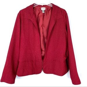 Chico’s red textured open front jacket peplum, 3